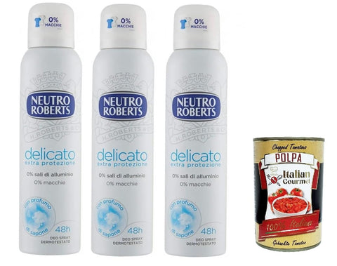 Neutro Roberts Deo Neutro Roberts Deodorante Spray Delicato - Deo-Spray – Seifenparfüm 3x 150ml + Italian Gourmet polpa 400g 8002410011982