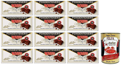 Novi Praline 12x Novi Fondentenero,Intensive Extra Dunkle Schokolade,72% Kakao,100g + Italian Gourmet Polpa di Pomodoro 400g Dose 8006380215258