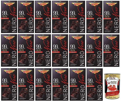 Novi Praline 20x Novi Nero Cioccolato Fondente Assoluto,Extra Dunkle Schokolade,99% Kakao,75g + Italian Gourmet Polpa di Pomodoro 400g Dose 8006380215807