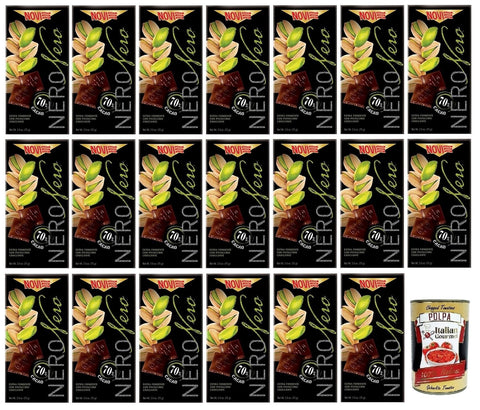 Novi Praline 20x Novi Nero Pistacchio,Extra Dunkle Schokolade mit Knusprigen Pistazien,70% Kakao,75g + Italian Gourmet Polpa di Pomodoro 400g Dose 8006380215661