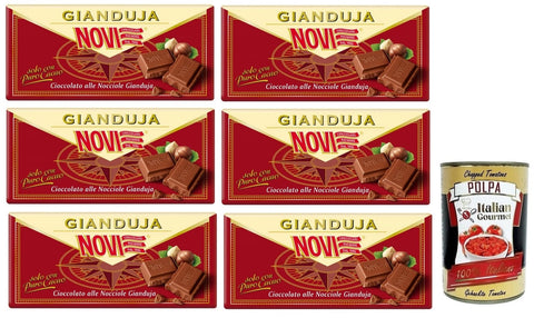 Novi Praline 6x Novi Cioccolato alle Nocciole Gianduia Tafel Haselnussschokolade Gianduja mit Reinem Kakao 100g + Italian Gourmet Polpa di Pomodoro 400g Dose 8006380213209
