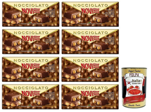 Novi Praline 8x Novi Nocciolato Gianduia con Nocciole Intere,Tafel Gianduia-Schokolade mit ganzen Haselnüssen 130g + Italian Gourmet Polpa di Pomodoro 400g Dose 8006380217085
