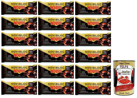 Novi Riegel 18x Novi Novibloc Cioccolato Fondente Tafel Extra Dunkle Schokolade 70% Kakao 140g + Italian Gourmet Polpa di Pomodoro 400g Dose 8006380215319