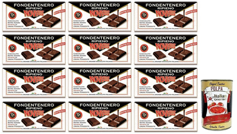 Novi Schokolade 12x Novi Fondentenero Ripieno,Extrem Bittere Schokolade Gefüllt mit Dunkler Sahne,72% Kakao,105g + Italian Gourmet Polpa di Pomodoro 400g Dose 8006380212288