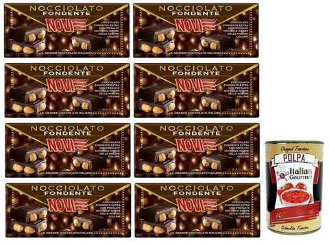 Novi Schokolade 8x Novi Nocciolato Fondente con Nocciole Intere,Tafel Extra Dunkle Schokolade mit ganzen Haselnüssen 130g + Italian Gourmet Polpa di Pomodoro 400g Dose 8006380217139