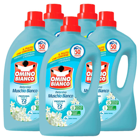 Omino Bianco Wäschepflege Omino Bianco - Flüssigwaschmittel, frischer Duft mit weißem Moschus-Essenz, 52 Waschgänge, 2000 ml x 5 Packungen 8003650019653