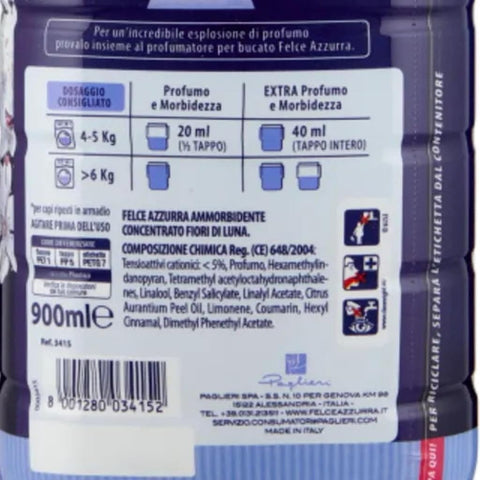 Paglieri Weichspüler Felce Azzurra Ammorbidente Concentrato Fiori Di Luna, Weichspüler Konzentrat Duftende, 45 Washes, 900Ml
