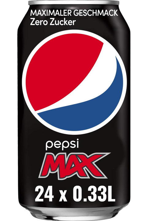 Pepsi Cola Pepsi Max, Das zuckerfreie Erfrischungsgetränk von Pepsi ohne Kalorien, Koffeinhaltige Cola in der Dose (24 x 0,33l) 4060800152756