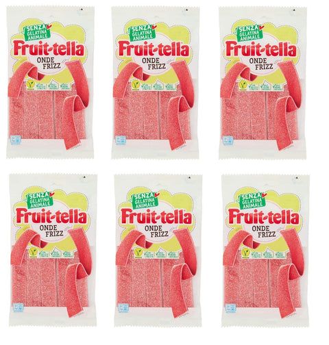 Perfetti Van Melle Frucht- & Kräuterbonbons 6x Fruittella Onde Frizz weiche Bonbons mit Fruchtgeschmack ohne tierische Gelatine Beutel mit 145g Süßigkeiten mit natürliche Aromen ohne künstliche Farbstoffe und Fruchtsaft 8003440112977