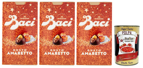 Perugina Dessert 3x BACI PERUGINA Gusto Amaretto Dunkle Schokolade gefüllt mit Gianduia- und Amaretto-Keks Geschmack,150g Box + Italian Gourmet Polpa di Pomodoro 400g Dose 8000300421965