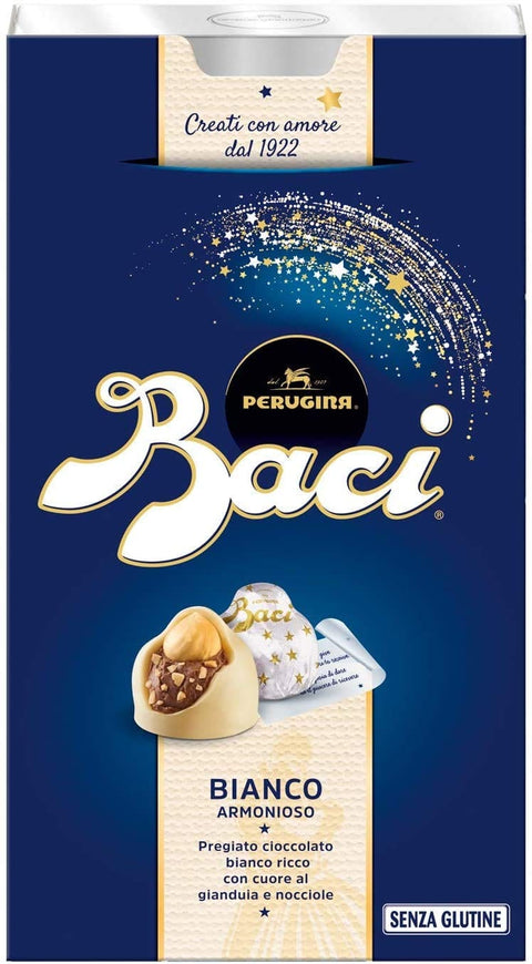 Perugina Kategorien 6x Perugina Baci Bijou Bianco Weiße Schokolade Pralinen gefüllt mit Gianduja und Haselnuss 200g 8000300335767