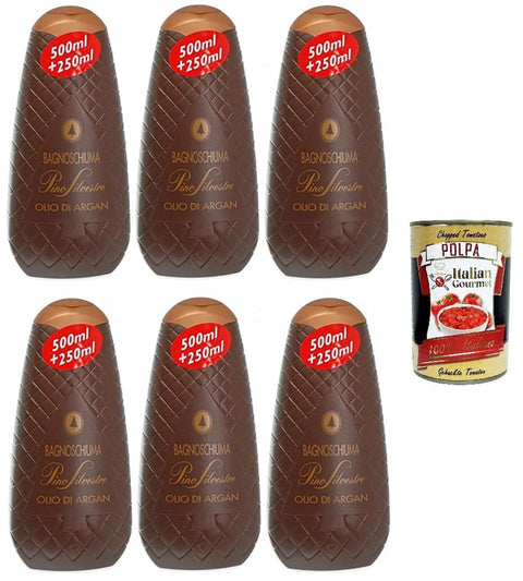 Pino silvestre Duschgel 6x Pino Silvestre Bath Foam Bagnoschiuma Classico Olio di Argan,Duschgel mit Arganöl 750ml+Italian Gourmet polpa 400g 8009350406014