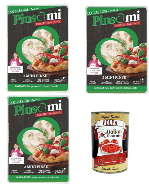 Pinsami cuore italiano Pizza 6x Pinsami 2 Mini Pinsa Gourmet Romana, hausgemacht von Benedetta, à 230 Gramm + Italian Gourmet pelati 400gr 8055186191150