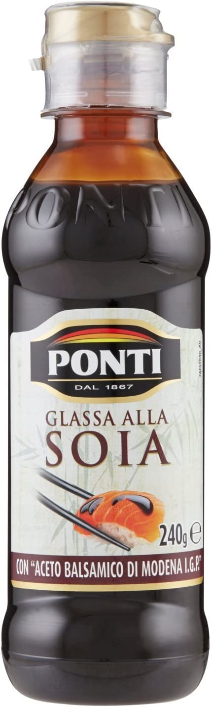 Ponti Essig 12x Ponti Glassa alla Soia Gastronomische Glasur Sauce Soja Würzsaucen 240g mit Balsamico-Essig von Modena IGP 8001010020165