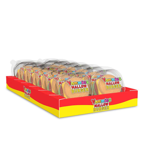 Relkon Marshmallows Yammiez MALLOW BURGER, Burger aus Erdbeer Marshmallow, 12 einzeln verpackte Burger, 12 x 50g 5200701003354