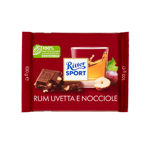 Ritter sport tavoletta cioccolato Ritter Sport Rum Uvetta e Nocciole 100g