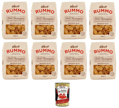 Rummo Instant-Pasta Rummo Mafaldotte N°159 Pasta Lenta Lavorazione Teigwaren aus Hartweizengrieß Bronze-Zeichnung 8x 500gr + Italian Gourmet polpa 400g 8008343201599