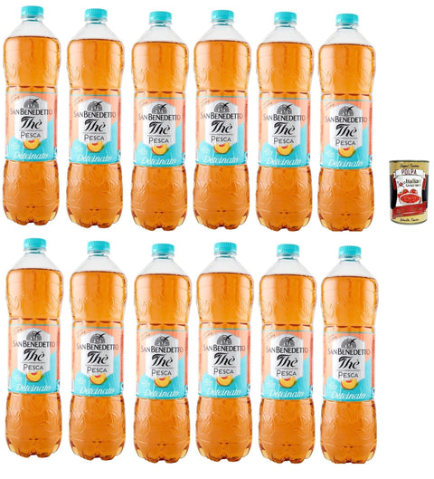 San Benedetto Eistee San Benedetto Thè Deteinato Pesca 12x 1,5 L, entkoffeiniert Eistee The' Pfirsch PET Einweg, ice tea erfrischend, Ohne Konservierungsstoffe und künstliche Farbstoffe + Italian Gourmet polpa 400g 8001620002971