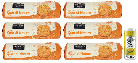 San Benedetto Kekse 6er-Pack Ore Liete Cuor di Natura Biscotti con Cereali,Kekse mit Getreide,mit Vollkornmehl und ohne Zuckerzusatz,250g + 1er-Pack Kostenlos San Benedetto Eistee mit Zitrone Ohne Zucker 330ml Dose 8001620019573