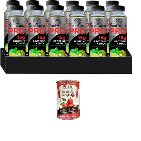 Sant'anna Getränke, Kaffee & Tee 12x Sant'Anna PRO 0,33L Grüne Früchte + Minzgeschmack | Proteinreiches Getränk in Sant'Anna-Wasser+ Italian Gourmet pelati 400g 8020141101048