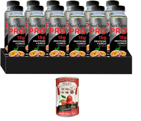 Sant'anna Stilles Wasser 12x Sant'Anna PRO 0,33L Tropischer Geschmack | Proteinreiches Getränk in Sant'Anna-Wasser | Packung mit 12 Flaschen + Italian Gourmet Pelati 400gr 8020141101062