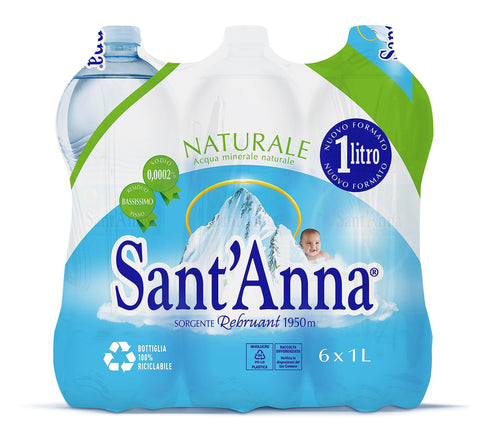 Sant'Anna Stilles Wasser Sant'Anna-Wasser, natürlich, 1,0 l, natürliches Mineralwasser Oligomineral, minimal mineralisiert, 100 % recycelbarer Kunststoff, 6 Flaschen 20729912