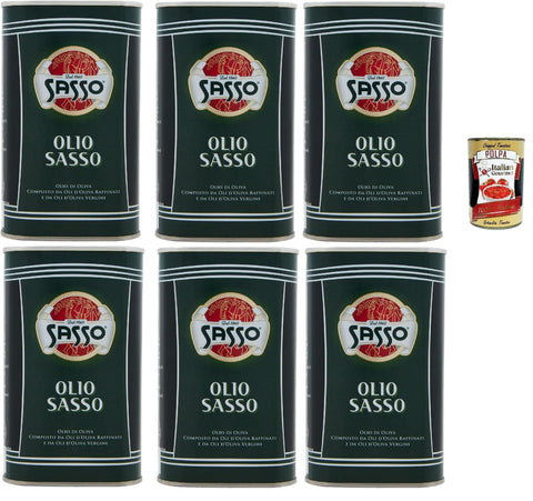 Sasso Öl Sasso Olio Extra vergine D'oliva Natives Olive Olivenöl 6x 500ml 100% Italienisch, Extra virgin oil + Italian Gourmet polpa 400g 8002470029989