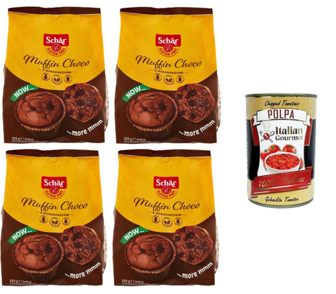 Schar Cupcakes Schar Muffin Choco Glutenfreie Kuchen mit Schokolade und Kakao, speziell für Menschen mit Glutenunverträglichkeit 4x225gr + Italian Gourmet polpa 400g 8008698040447