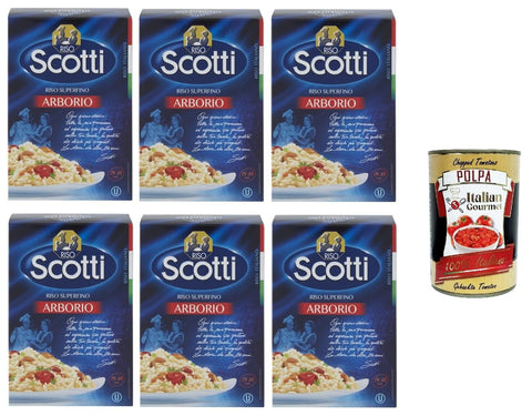 Scotti Internationale Nudeln Riso Scotti Riso Arborio, Italienischer Reis,Superfeine Reiskörner,Ideal für Risottos und Timbales, 6x 500g Vakuumverpackung + Italian Gourmet polpa 400g 8001860201509