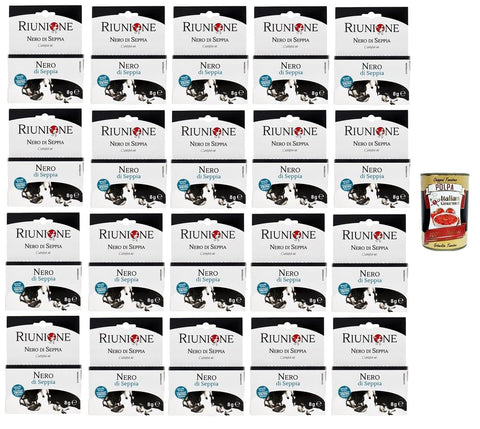 Smeralda Koch- & Backzutaten RIUNIONE- Nero di Seppia Tintenfisch-Tinte 20x 8g (2x4g)+ Italian Gourmet polpa 400g 8022813000116
