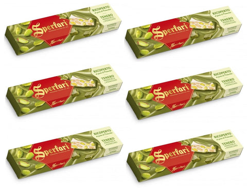 Sperlari Praline 6x Sperlari Torrone Tenero Mandorla e Pistacchio Weicher Nougat Mandel und Pistazien Traditioneller Italienischer Weihnachtskuchen 200g 8013399109980