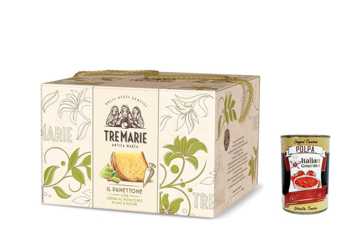 TreMarie Snack Kuchen & Backwaren Tre marie Panettone al Pistacchio Weihnachtskuchen mit Pistazien und Zuckerweichteig mit Pistazienwürfeln 950 g + Italian Gourmet polpa 400g 8004205047657