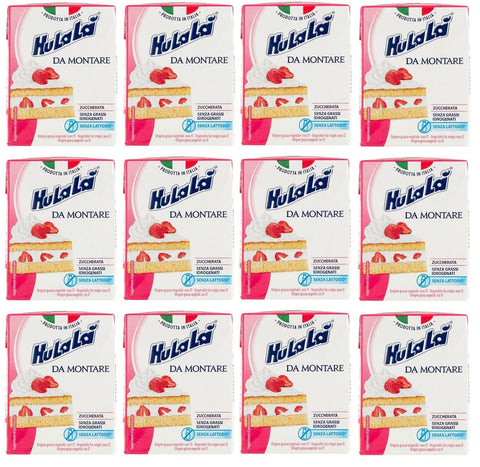 Trevalli Crème Fraîche, Sauerrahm & Sahne 12x Hulalà Panna da montare zuccherata gesüßtes Süßwarenprodukt Sahne zu montierendes 200ml laktosefrei und frei von gehärtetem Fett Italienisches Produkt basierend auf pflanzlichen Fetten 8007990406982