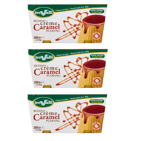 Trevalli Snack 3x MHD 09/05/2025 Trevalli Budino gusto creme caramel Pudding mit Creme-Karamell-Geschmack, 200 g 8000005350416