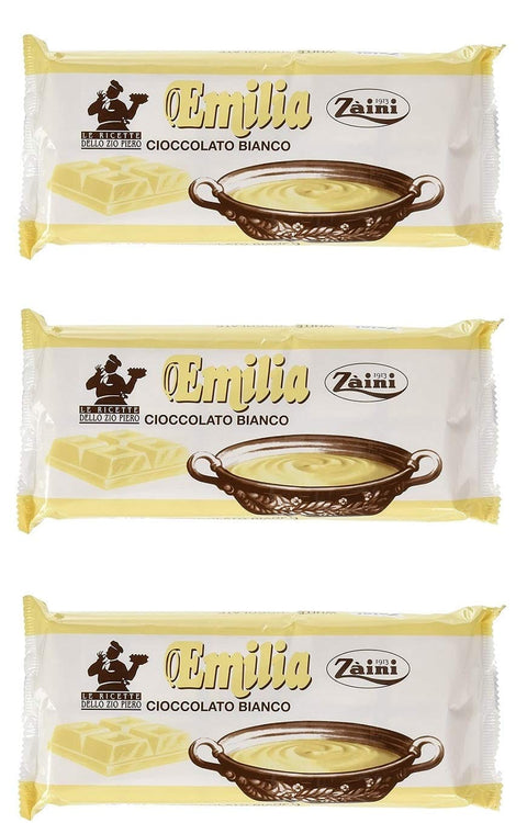 Zaini Kochschokolade 3x Zaini Emilia Cioccolato Bianco Tafel weiße Schokolade Gebäckprodukt 1Kg Gluten-frei 8004735090161