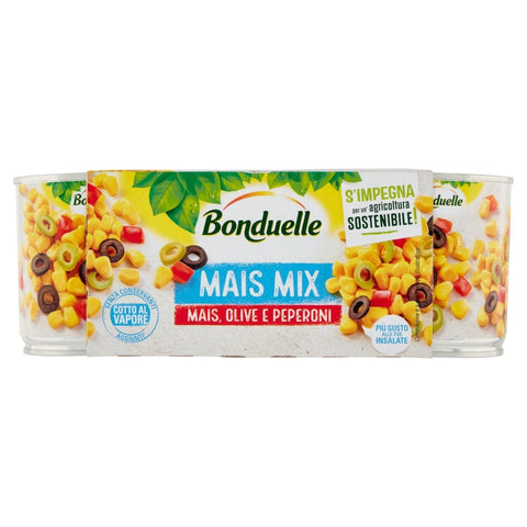 Bonduelle Mais Süß Bonduelle Mais Mix Mais Olive e Peperoni Süßer und Knuspriger Mais mit Oliven und Peperoni ( 3 x 170g ) 3083681014051