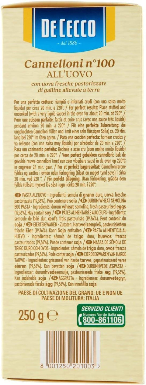 De Cecco pasta De Cecco Pasta all'uovo Cannelloni n. 100 Ei Eiernudeln Pasta 250 g