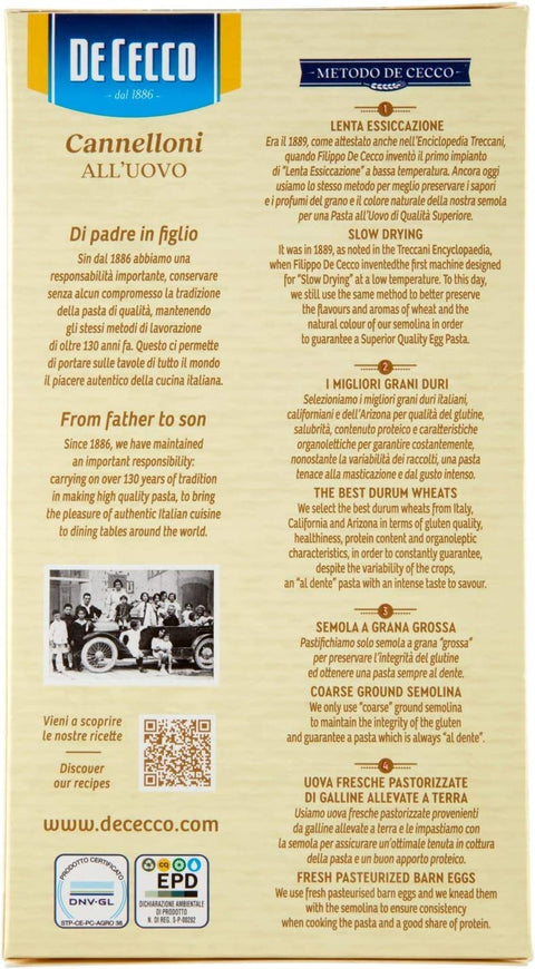 De Cecco pasta De Cecco Pasta all'uovo Cannelloni n. 100 Ei Eiernudeln Pasta 250 g