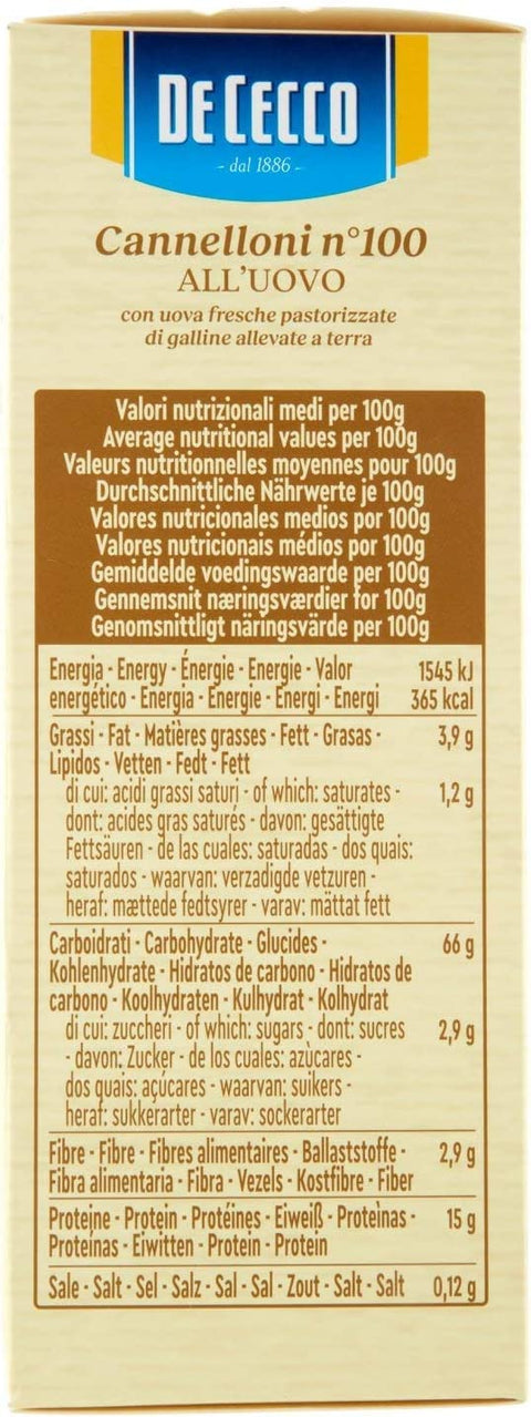 De Cecco pasta De Cecco Pasta all'uovo Cannelloni n. 100 Ei Eiernudeln Pasta 250 g