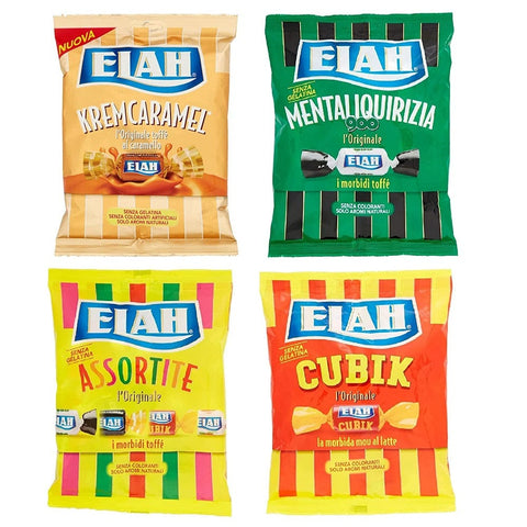 Elah bonbon Testpaket Elah caramelle Toffè Kremcaramel verschiedene Toffer Karamell Toffè Bonbons candy 4x 150g