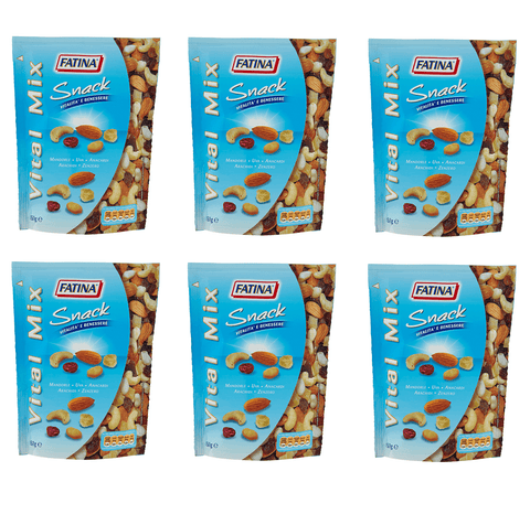 Fatina Snack 6x150g Fatina Snack Vital Mix Trockenfrüchte Gesunder Snack mit Mandeln, Trauben, Cashew Nüssen, Erdnüssen, Ingwer 150g 8003435005154