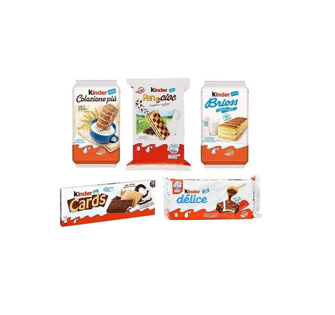 Testpaket Kinder Ferrero 4+1 italian snacks Brioss Colazione più Panecioc Delice & Cards - Italian Gourmet