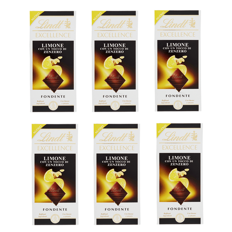 Lindt Schokoladenriegel 6x100g Lindt Excellence Fondente Limone e Zenzero Dunkle Schokolade mit Zitrone und Ingwer 100g 3046920010856