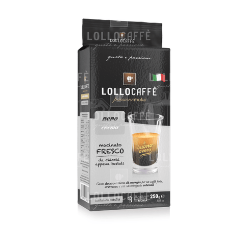 Lollo Caffè Kaffee Lollo Caffè Macinato Fresco Nero Crema Gerösteter und Gemahlener Kaffee für Moka 250g Mittlere Röstung