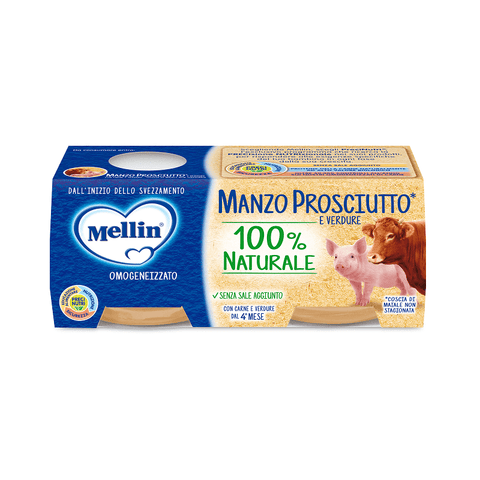 Mellin Omogeneizzato Manzo e Prosciutto Homogenisiert Rindfleisch und Schinken 2x80g - Italian Gourmet