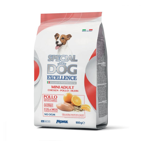 Monge Special Dog Excellence Italian Superpremium Mini Adult Pollo con Riso, Semi di Lino e Agrumi Hähnchen mit Reis, Leinsamen und Zitrus 800g - Italian Gourmet