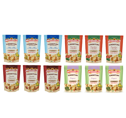 Testpaket Panealba Crostini Croutons Gesalzener Snack Nicht Frittiertes ( 12 x 100g ) - Italian Gourmet