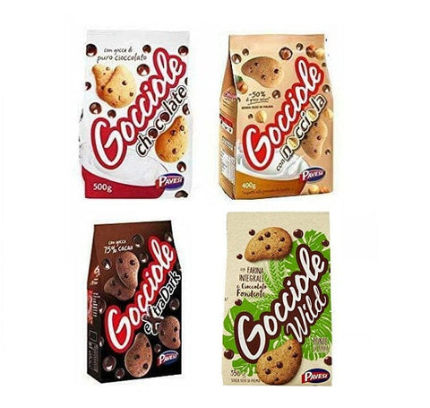 Testpaket Pavesi Gocciole Kekse Schokolade Extra Dark Nocciola Wild 4x Packungen - Italian Gourmet