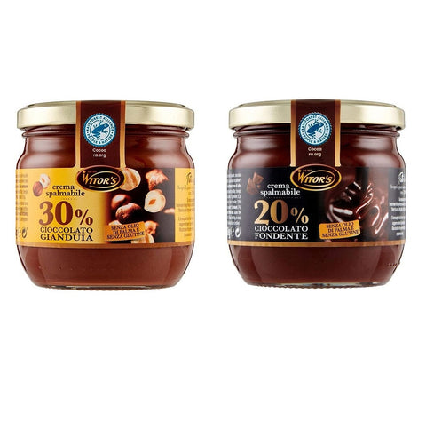 Testpackung Witor's Crema La Nocciola & La Fondente Creme mit dunkler Schokolade und Haselnussaufstrich 2x360g - Italian Gourmet