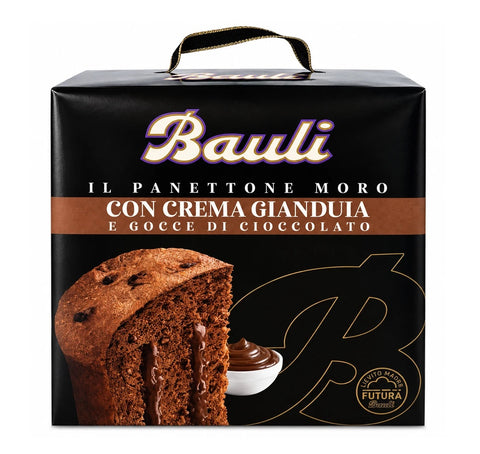 4x Bauli Il Panettone Moro con Crema Gianduia e Gocce di Cioccolato mit Gianduia-Creme und Schokoladenstückchen 700 g